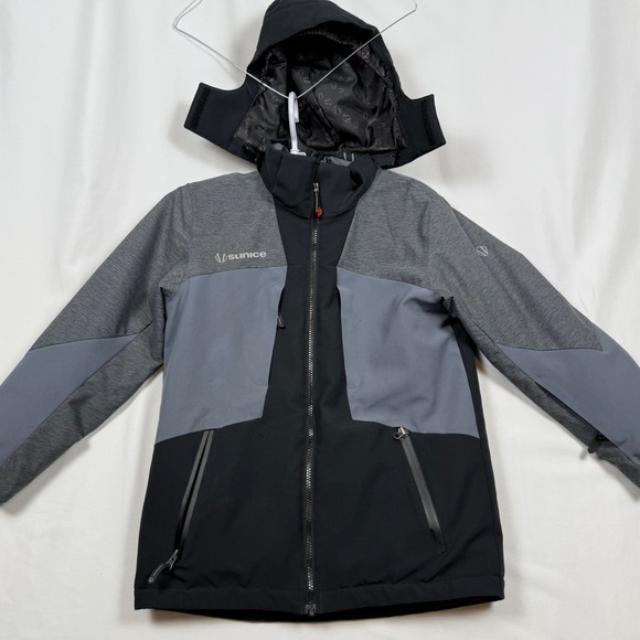 Sunice Womens Ski Snowboard Jacket Size 10 Grey Black Hooded Winter Coat READ - Picture 1 of 13